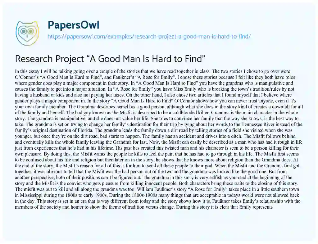 essay about a good man is hard to find