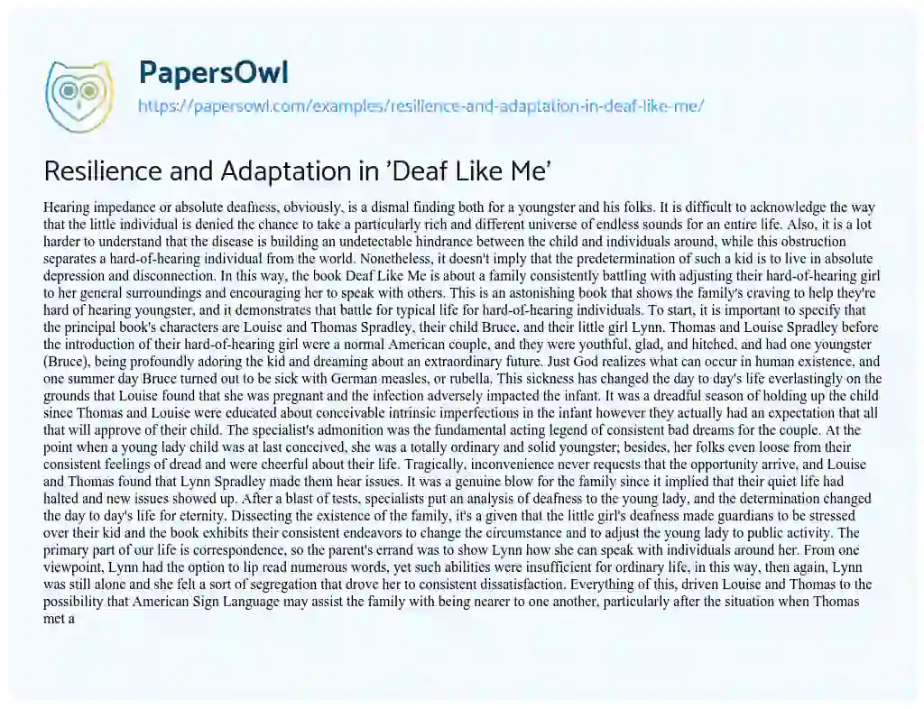 Essay on Resilience and Adaptation in ‘Deaf Like Me’