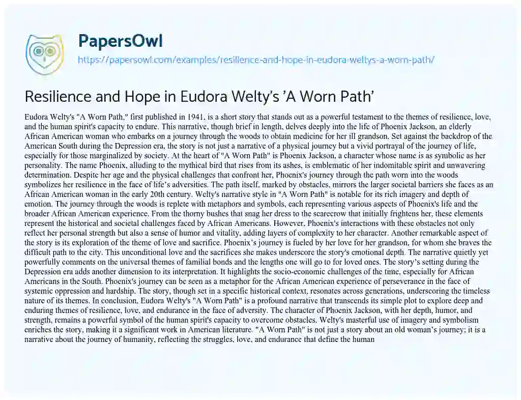 Essay on Resilience and Hope in Eudora Welty’s ‘A Worn Path’