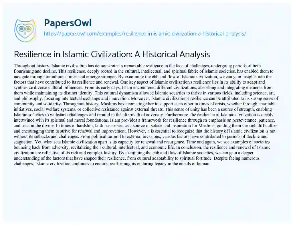 Essay on Resilience in Islamic Civilization: a Historical Analysis