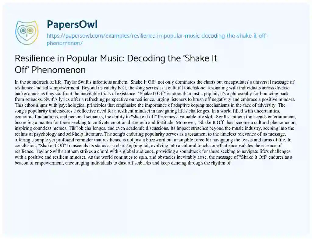 Essay on Resilience in Popular Music: Decoding the ‘Shake it Off’ Phenomenon