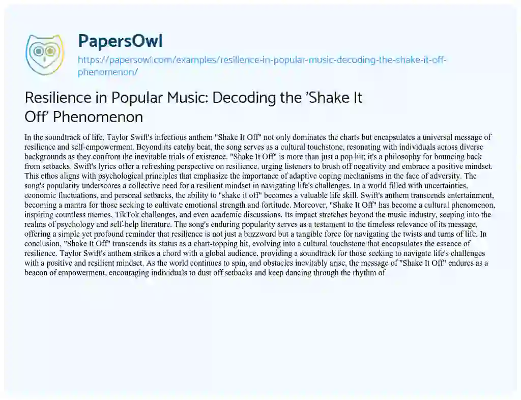 Resilience in Popular Music: Decoding the 'Shake It Off' Phenomenon ...