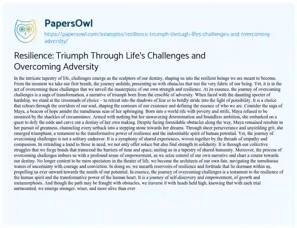 Essay on Resilience: Triumph through Life’s Challenges and Overcoming Adversity