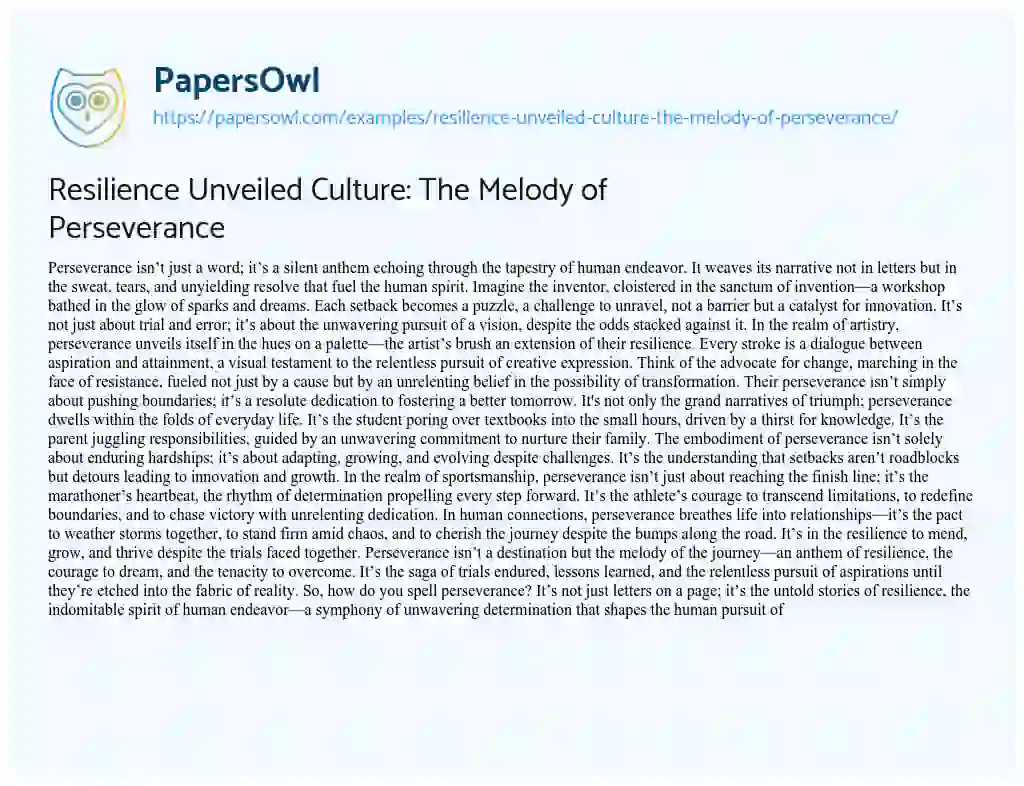 Essay on Resilience Unveiled Culture: the Melody of Perseverance