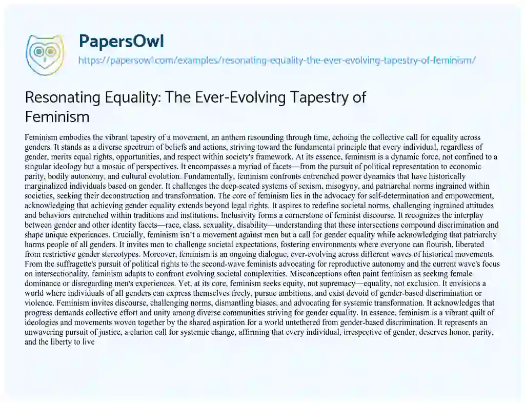 Essay on Resonating Equality: the Ever-Evolving Tapestry of Feminism