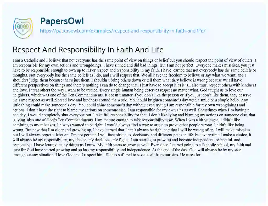 Essay on Respect and Responsibility in Faith and Life
