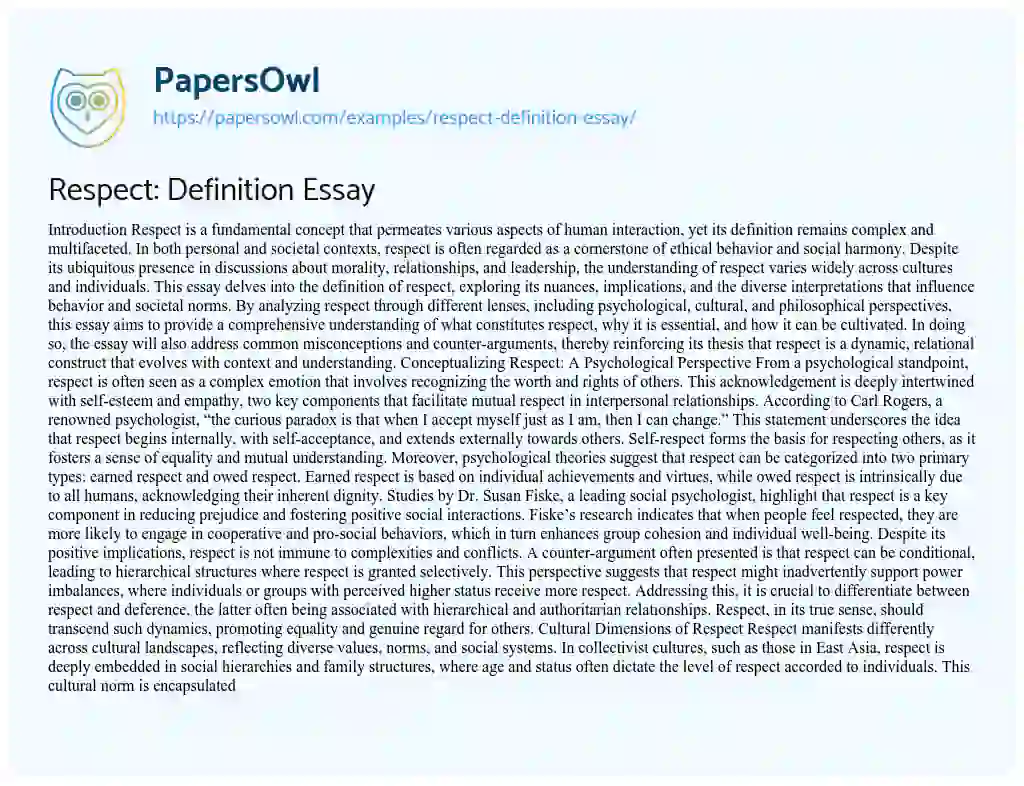 Essay on Respect: Definition Essay