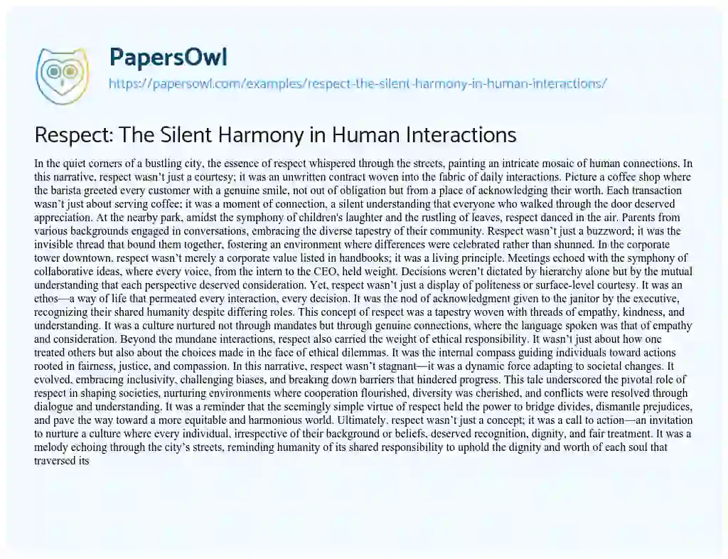 Essay on Respect: the Silent Harmony in Human Interactions