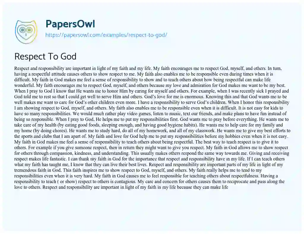 Essay on Respect to God