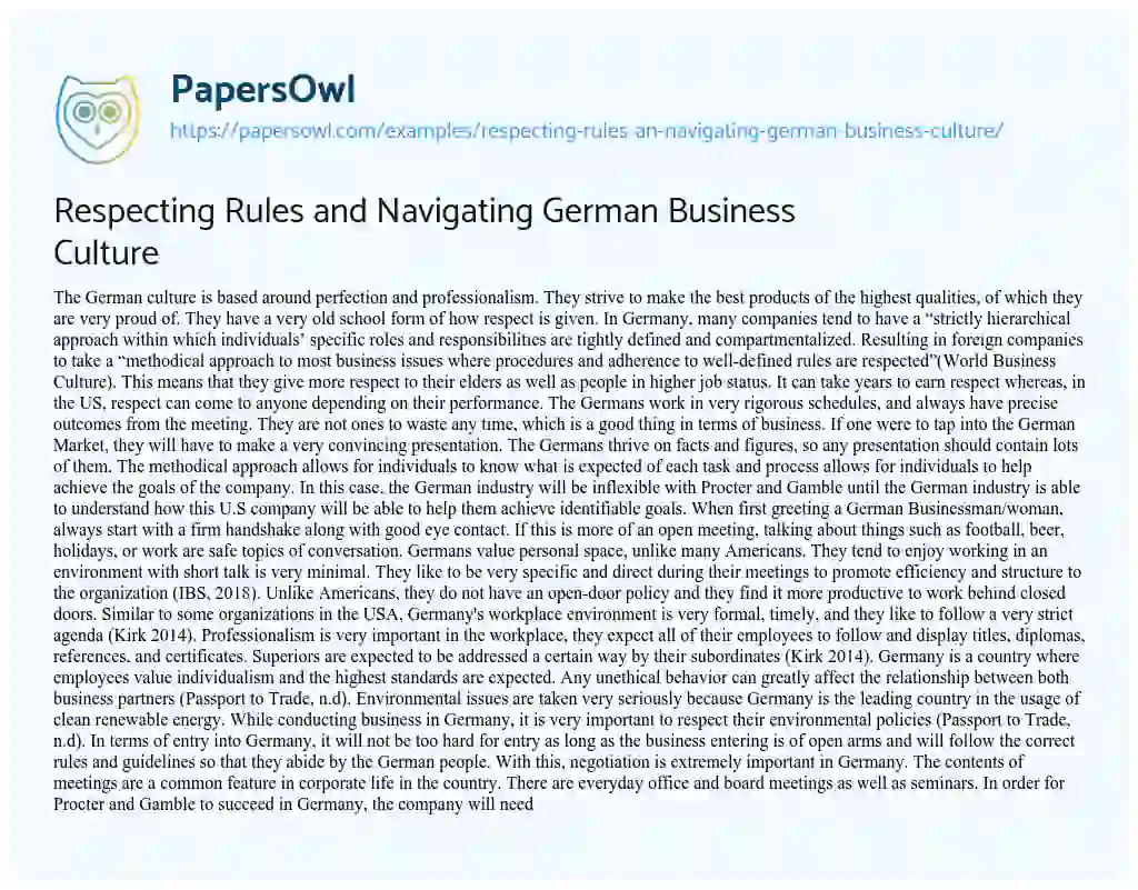 Essay on Respecting Rules and Navigating German Business Culture