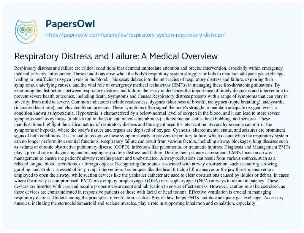 Essay on Respiratory System, Respiratory Distress