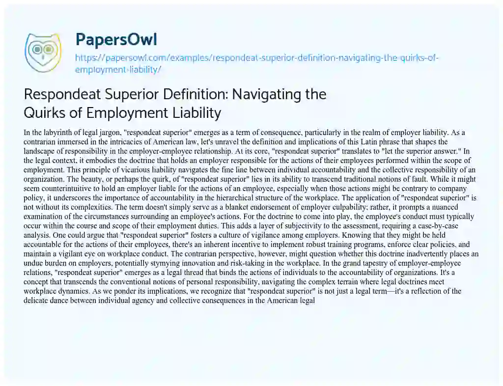 Essay on Respondeat Superior Definition: Navigating the Quirks of Employment Liability