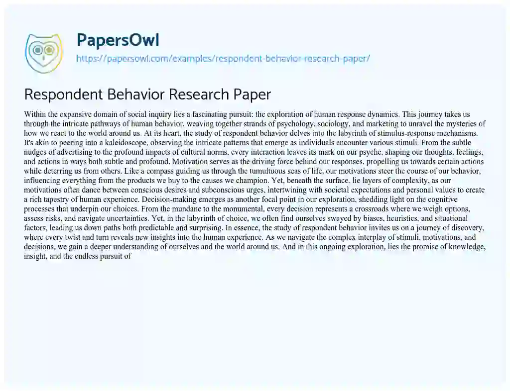 Essay on Respondent Behavior Research Paper