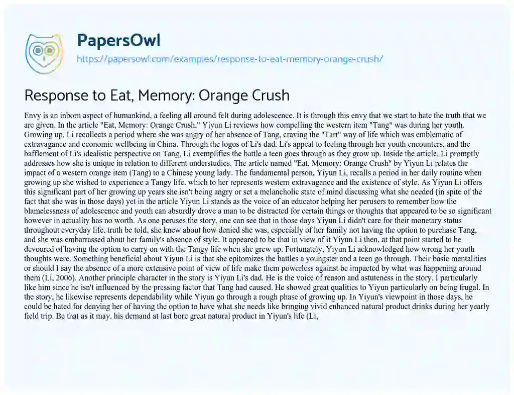Essay on Response to Eat, Memory: Orange Crush