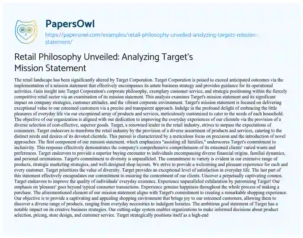 Essay on Retail Philosophy Unveiled: Analyzing Target’s Mission Statement