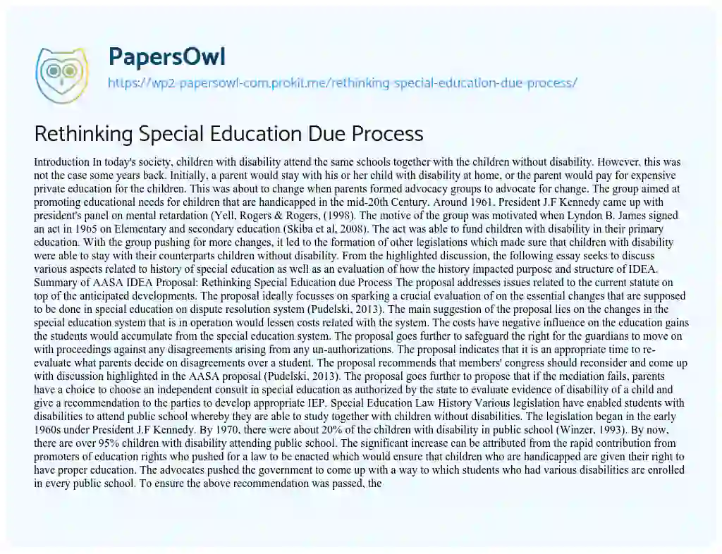 Essay on Rethinking Special Education Due Process
