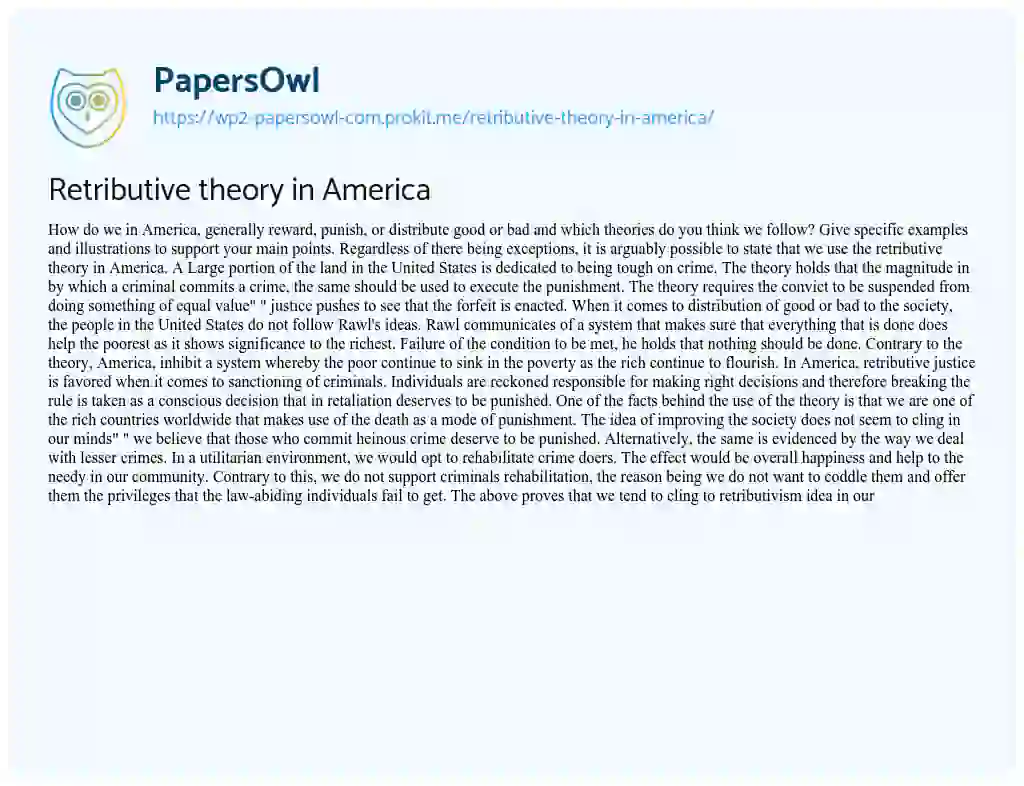 Retributive Theory in America essay
