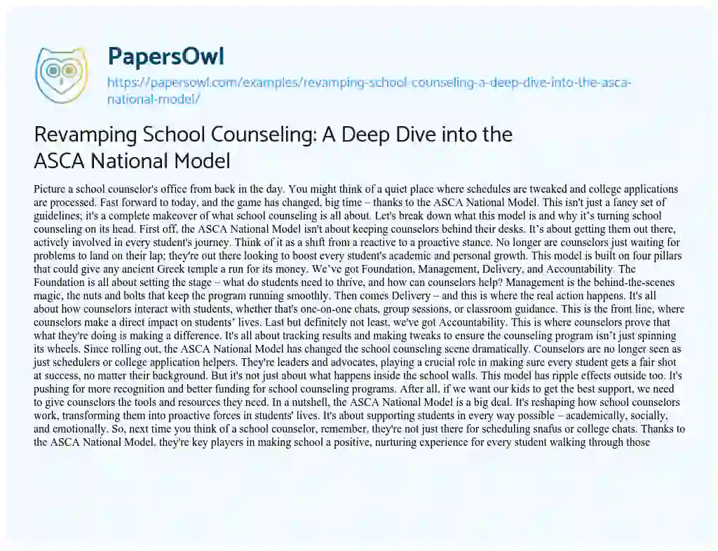 Essay on Revamping School Counseling: a Deep Dive into the ASCA National Model