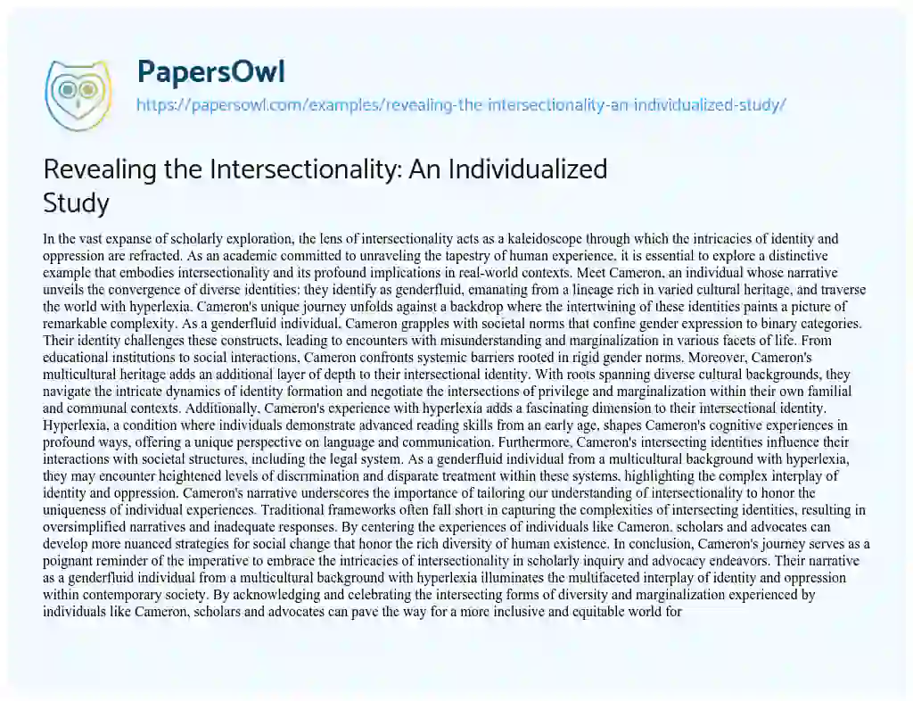 Essay on Revealing the Intersectionality: an Individualized Study