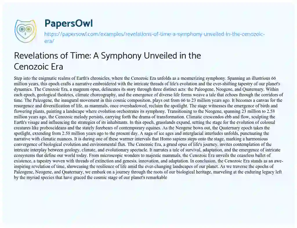 Essay on Revelations of Time: a Symphony Unveiled in the Cenozoic Era
