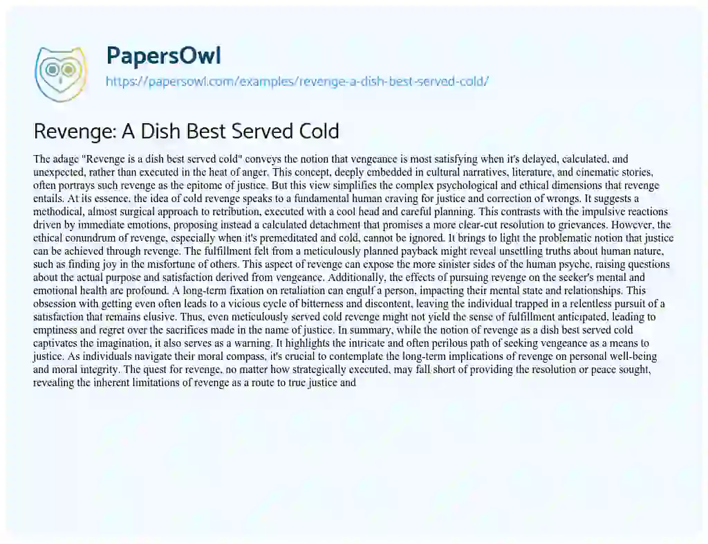 Essay on Revenge: a Dish Best Served Cold