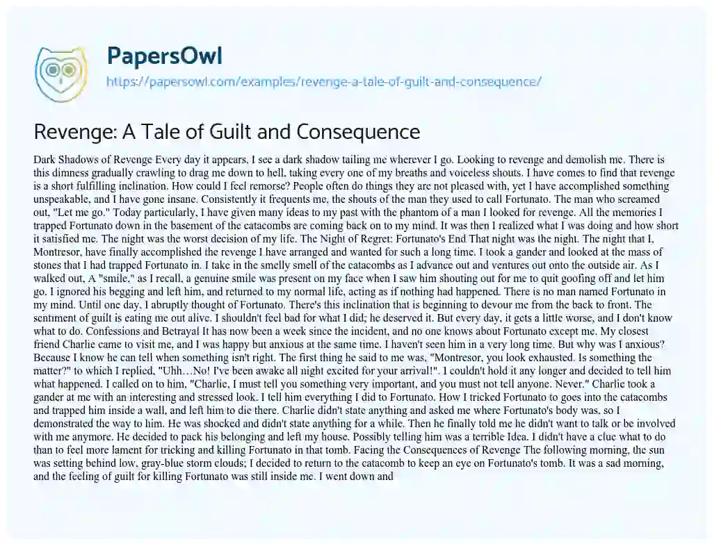 Essay on Revenge: a Tale of Guilt and Consequence