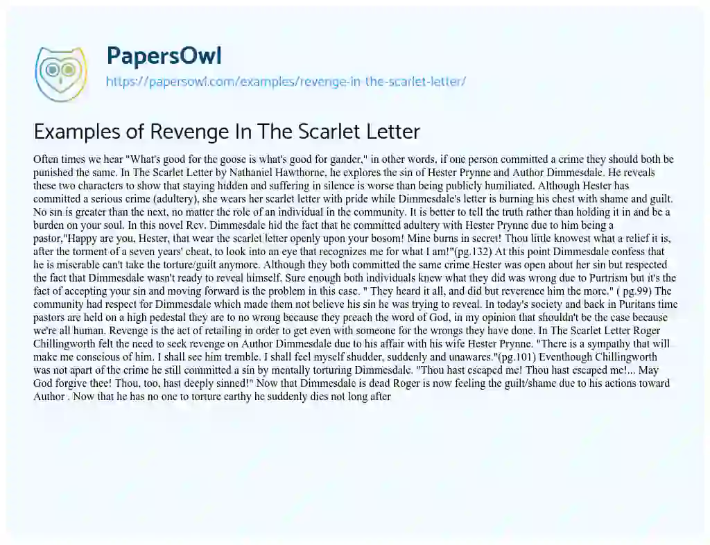 Essay on Examples of Revenge in the Scarlet Letter