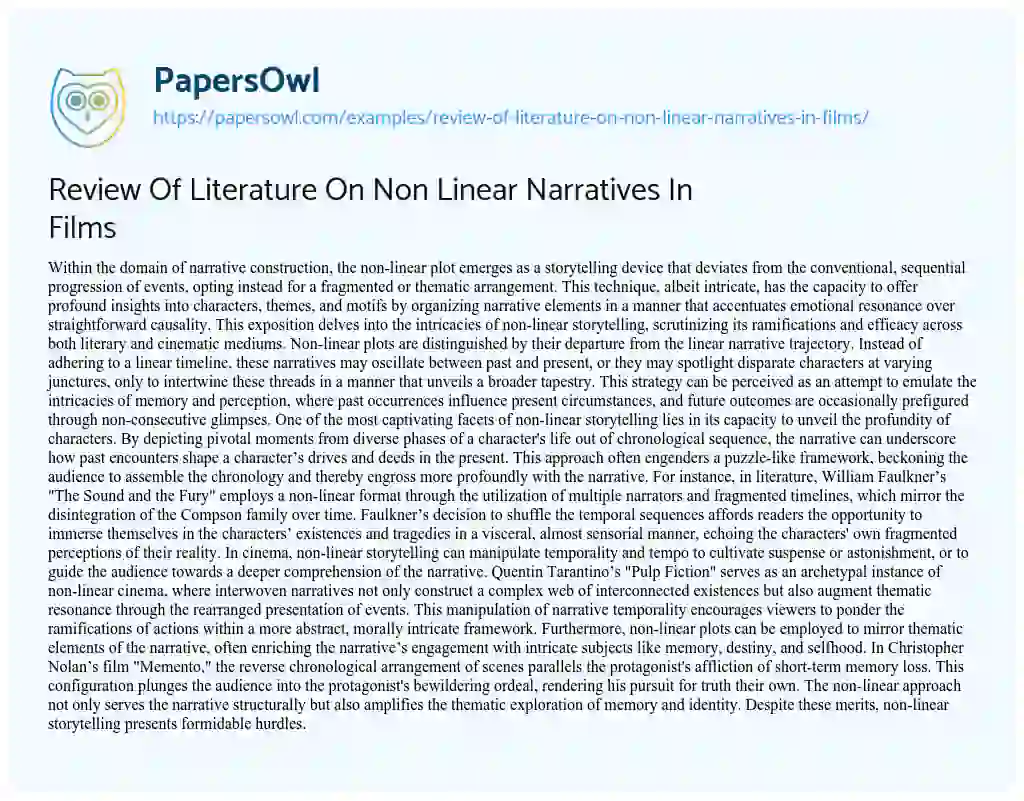 Essay on Review of Literature on Non Linear Narratives in Films