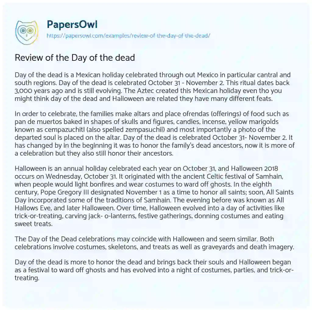 Review of the Day of the Dead essay