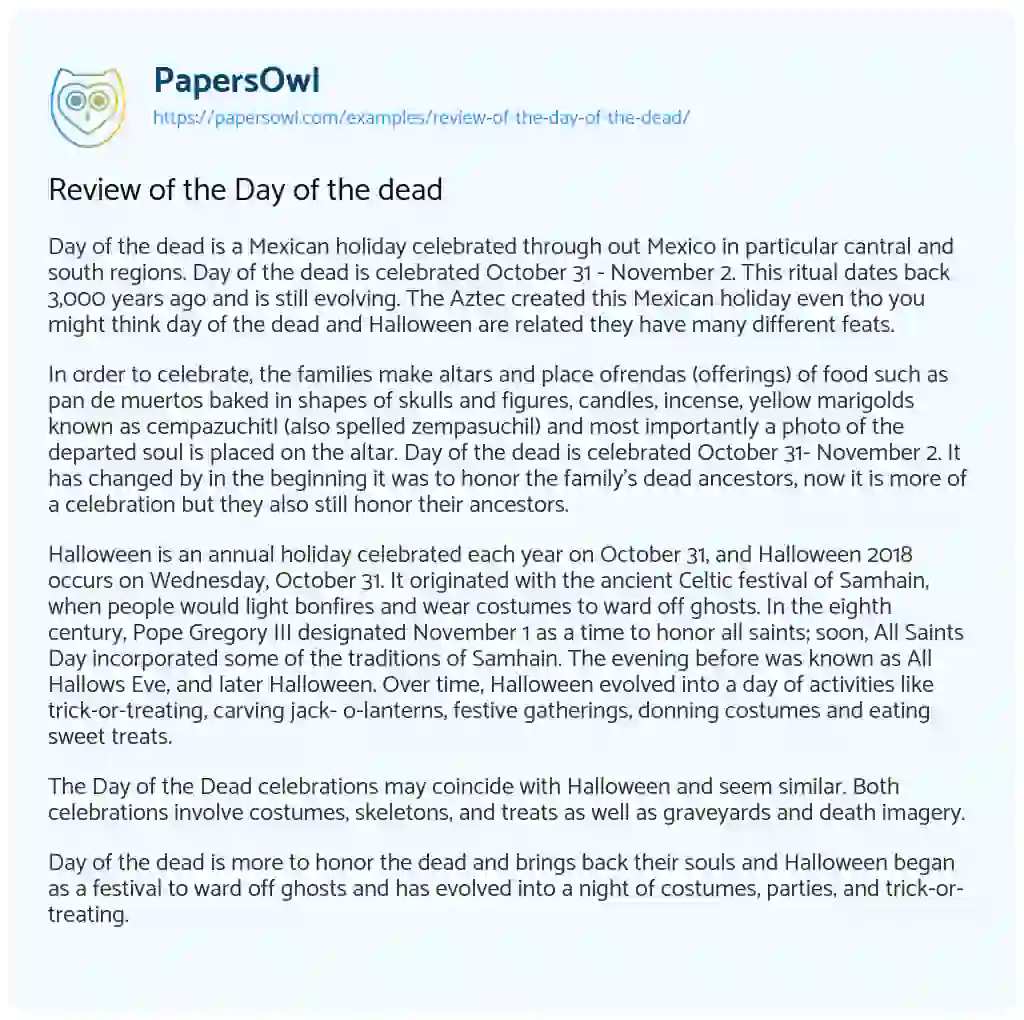 Essay on Review of the Day of the Dead