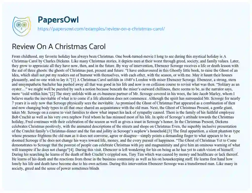 Essay on Review on a Christmas Carol