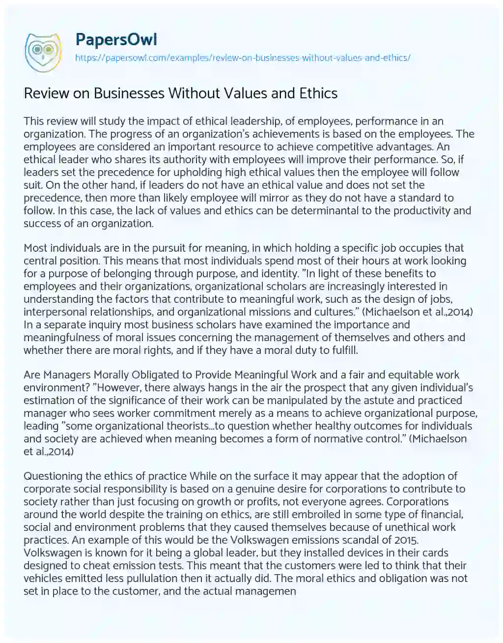 Review on Businesses Without Values and Ethics essay