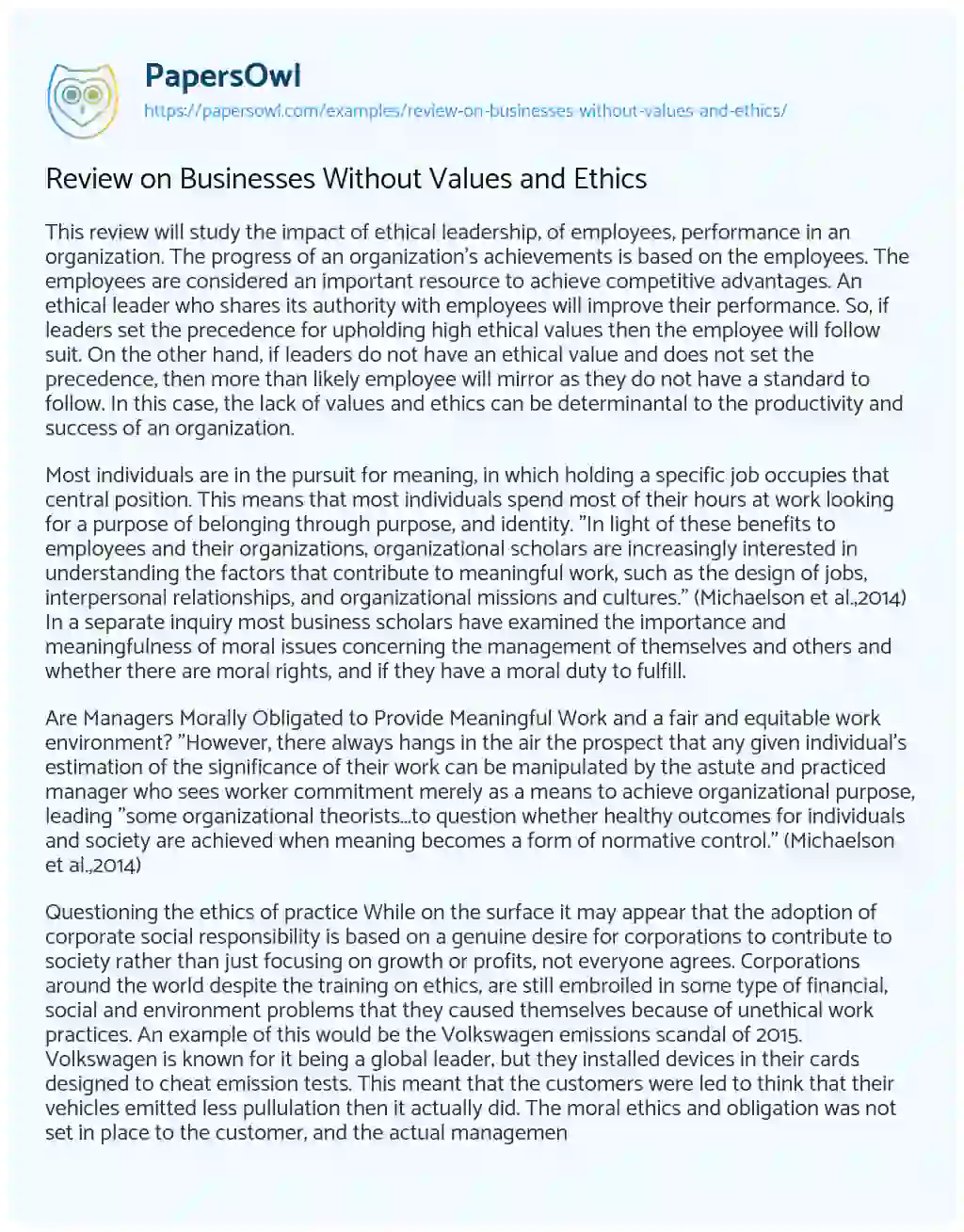 Essay on Review on Businesses Without Values and Ethics