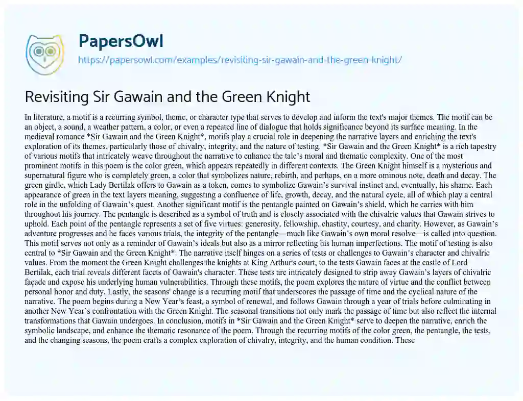 Essay on Revisiting Sir Gawain and the Green Knight