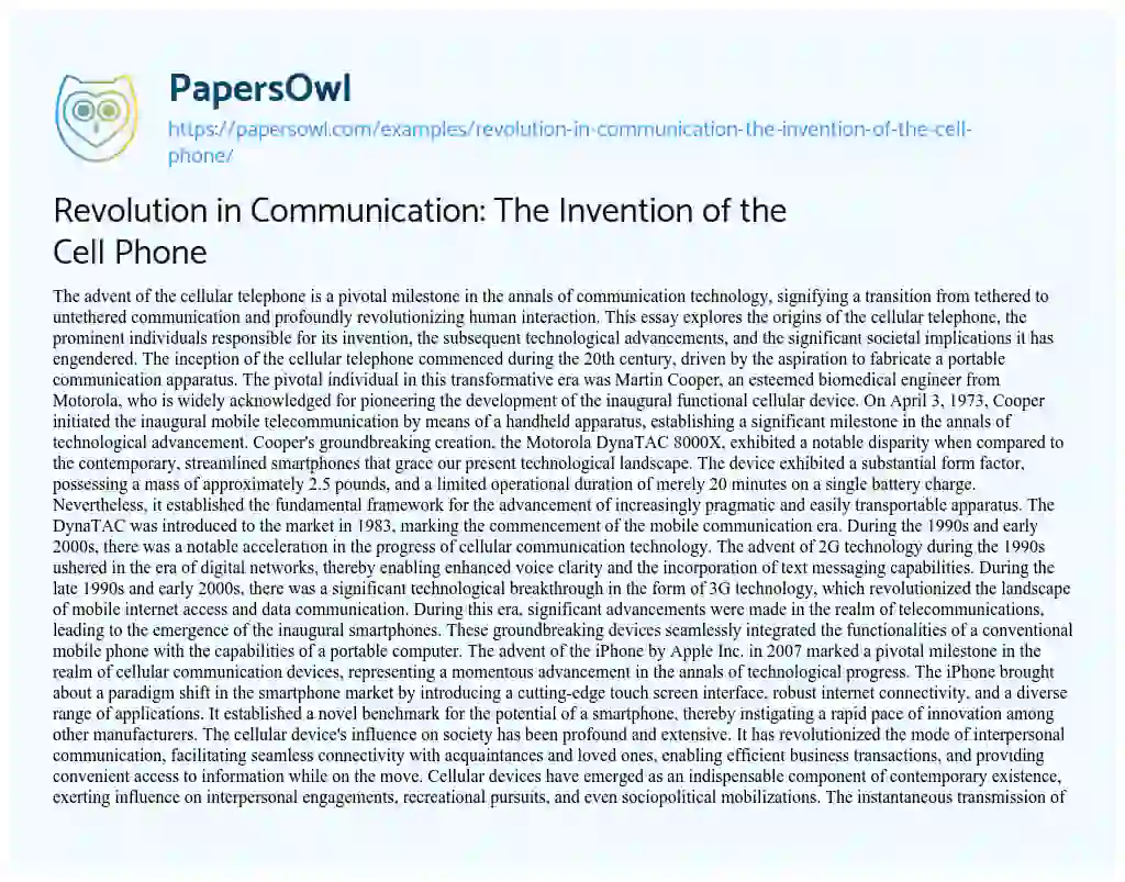 Essay on Revolution in Communication: the Invention of the Cell Phone