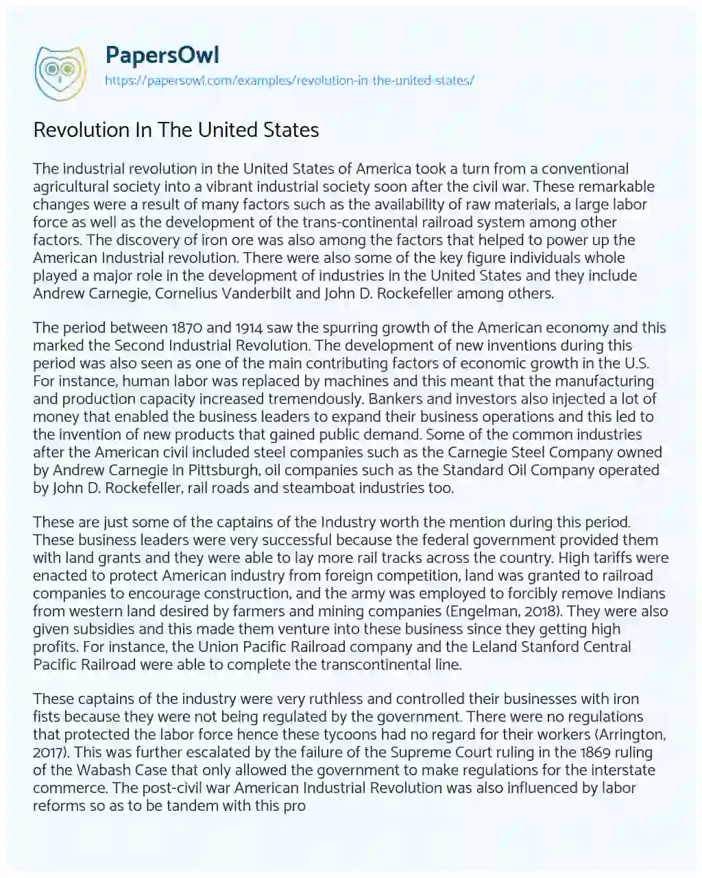 Essay on Revolution in the United States