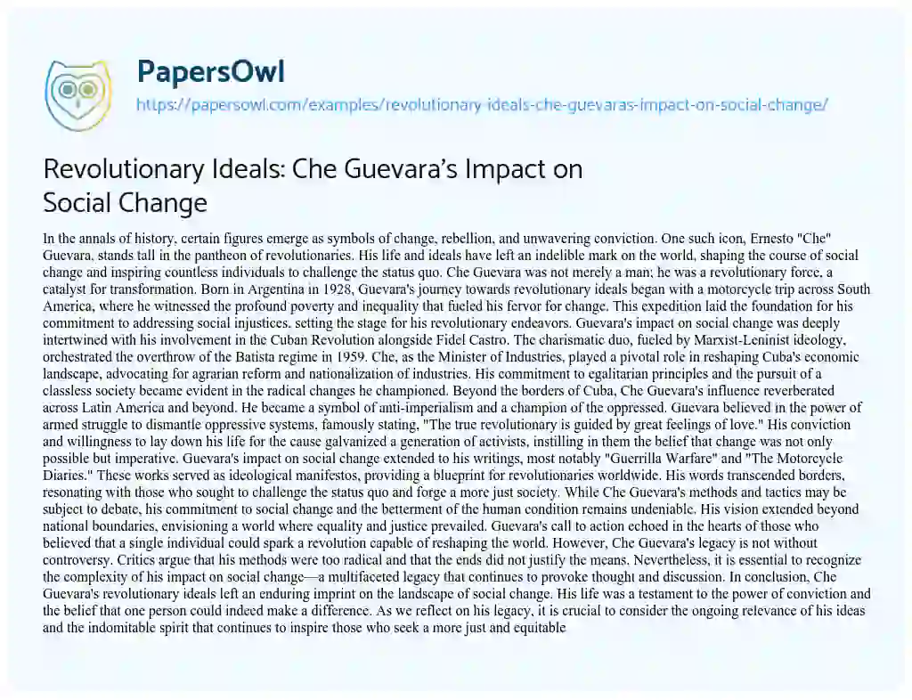 Essay on Revolutionary Ideals: Che Guevara’s Impact on Social Change