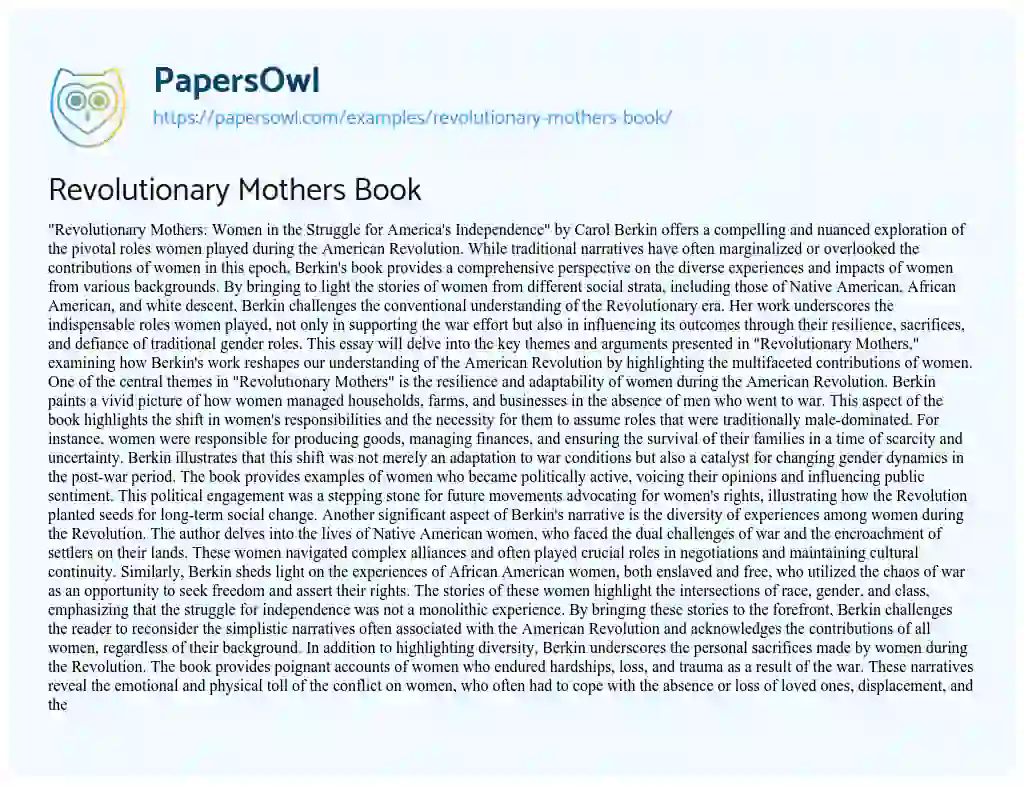 Essay on Revolutionary Mothers Book