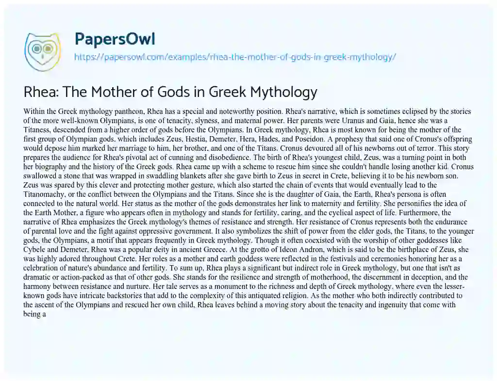 Essay on Rhea: the Mother of Gods in Greek Mythology
