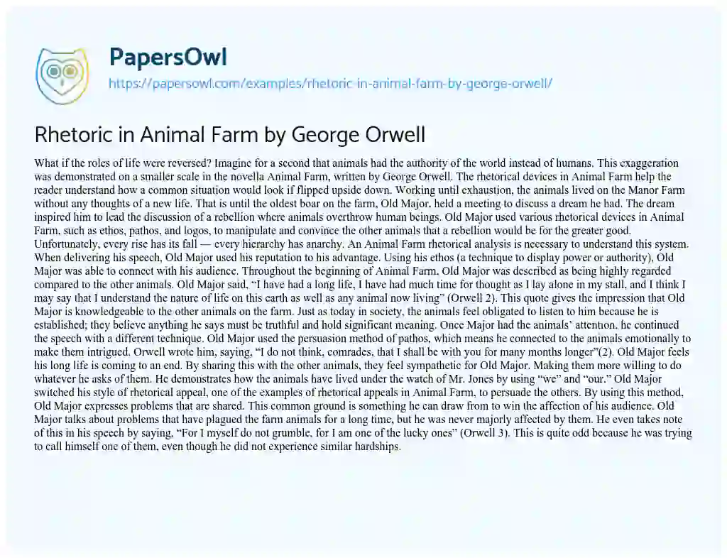 Essay on Rhetoric in Animal Farm by George Orwell