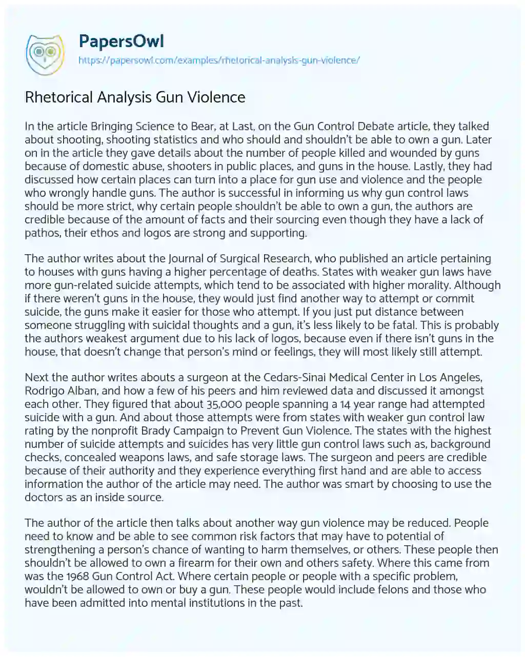 Rhetorical Analysis Gun Violence essay