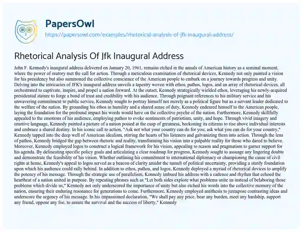 Essay on Rhetorical Analysis of Jfk Inaugural Address