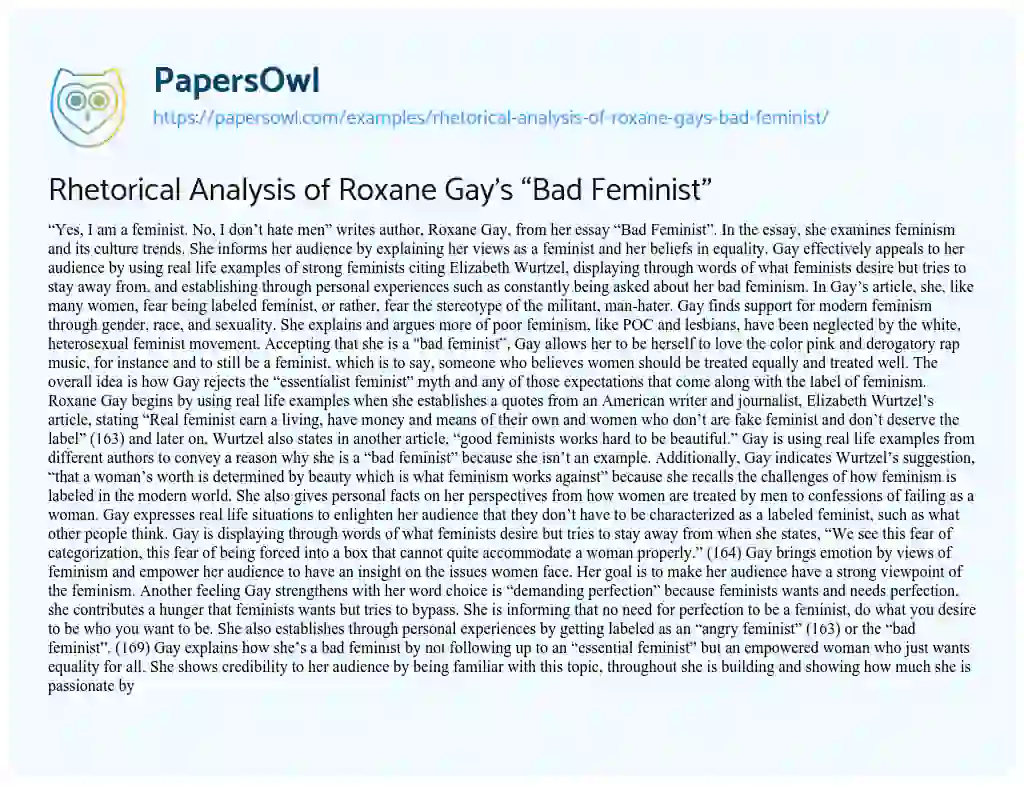 Rhetorical Analysis of Roxane Gay’s “Bad Feminist” essay