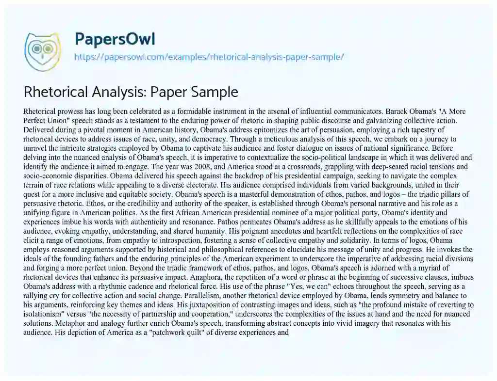 Essay on Rhetorical Analysis: Paper Sample