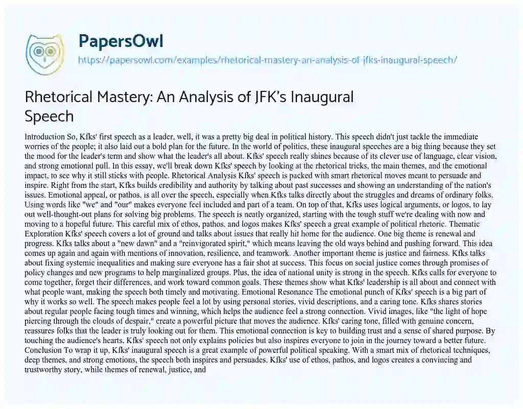 Essay on Rhetorical Mastery: an Analysis of JFK’s Inaugural Speech