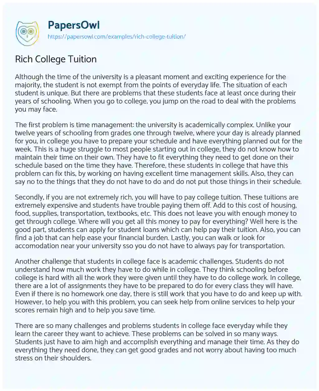 Essay on Rich College Tuition