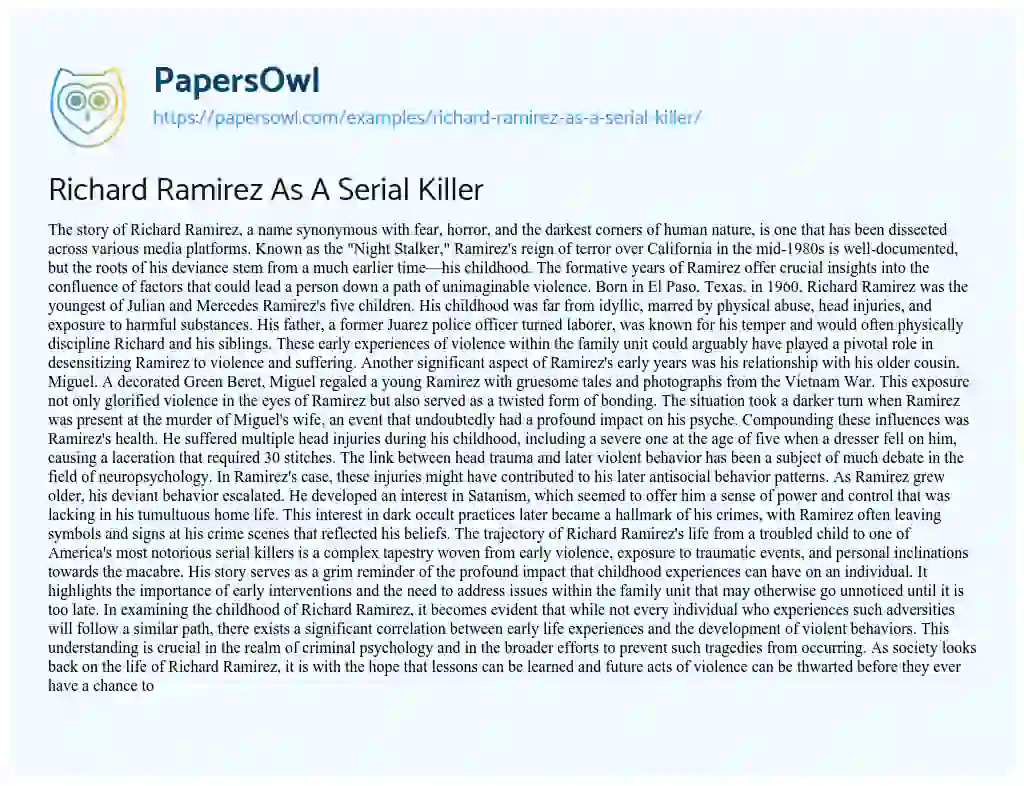 Essay on Richard Ramirez as a Serial Killer