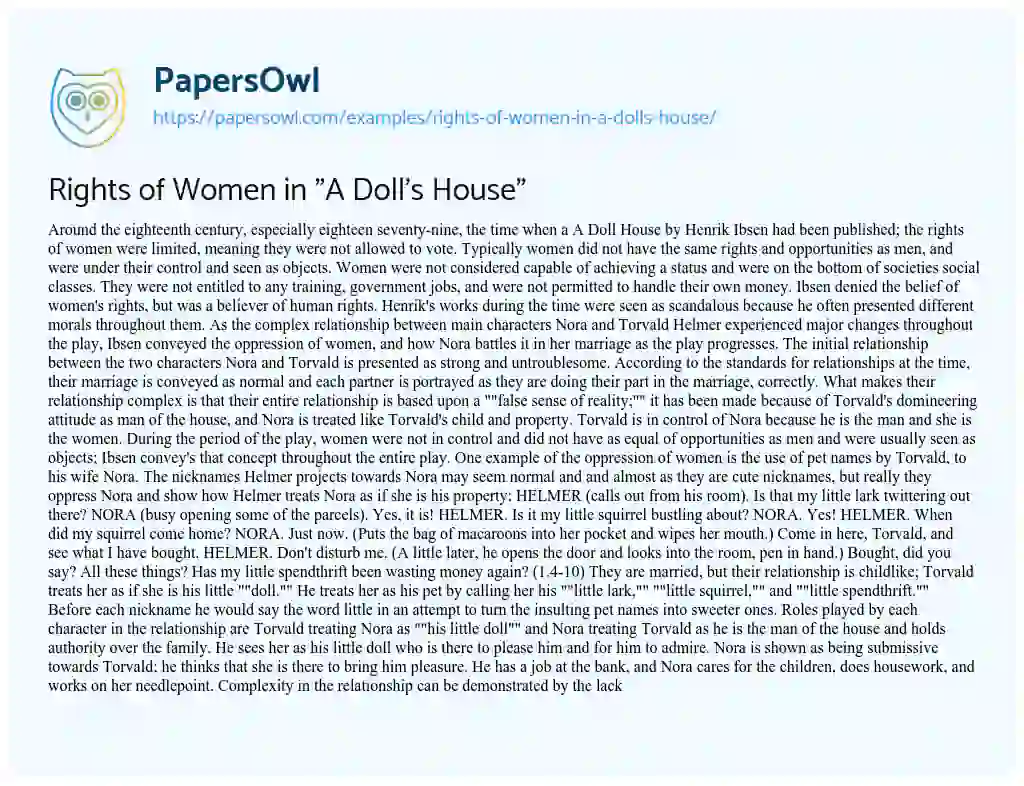 Rights of Women in “A Doll’s House” essay