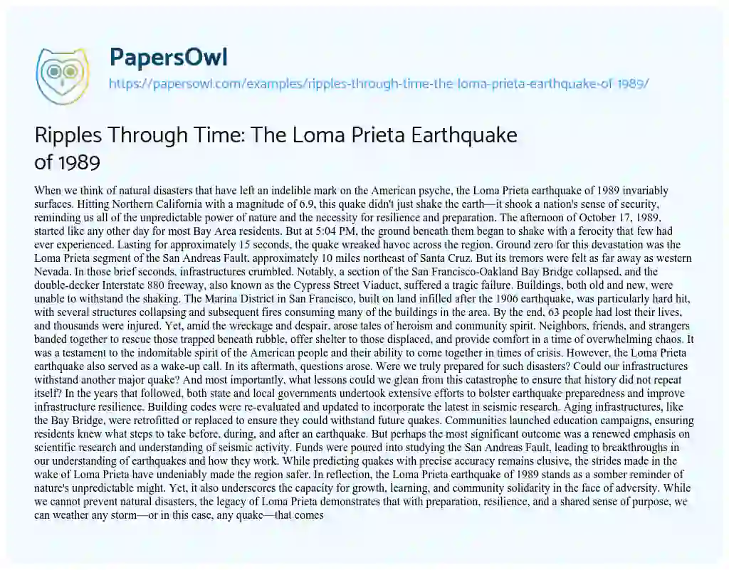 Essay on Ripples through Time: the Loma Prieta Earthquake of 1989