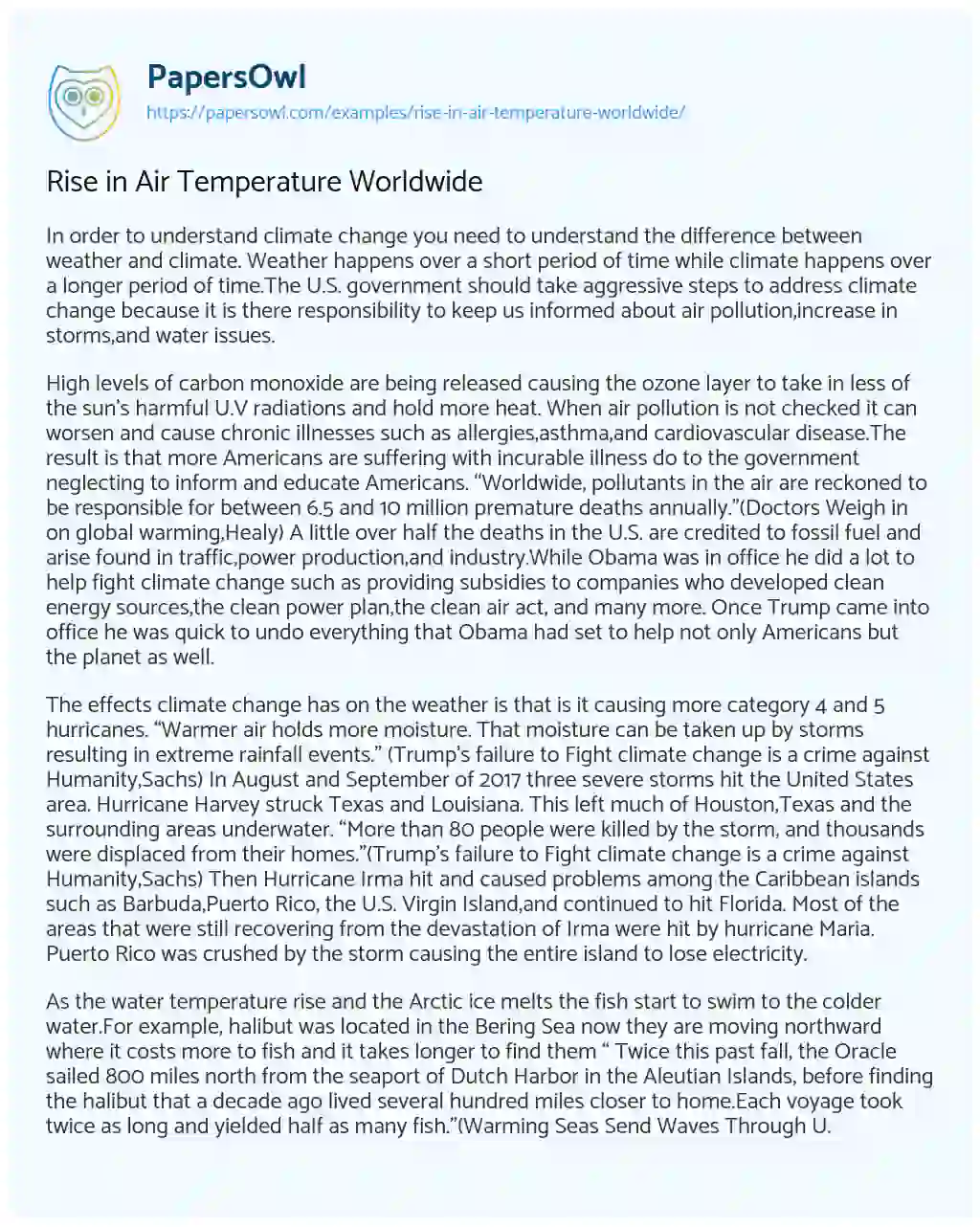 Essay on Rise in Air Temperature Worldwide